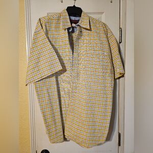 Twenty X, Mens, Yellow, Blue And White Checkered, Button-down, Short Sleeve